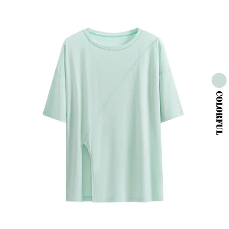 Women's Loose Fit Yoga & Running Tee | Breathable Side-Slit Athletic Top – Wellness-Whirl