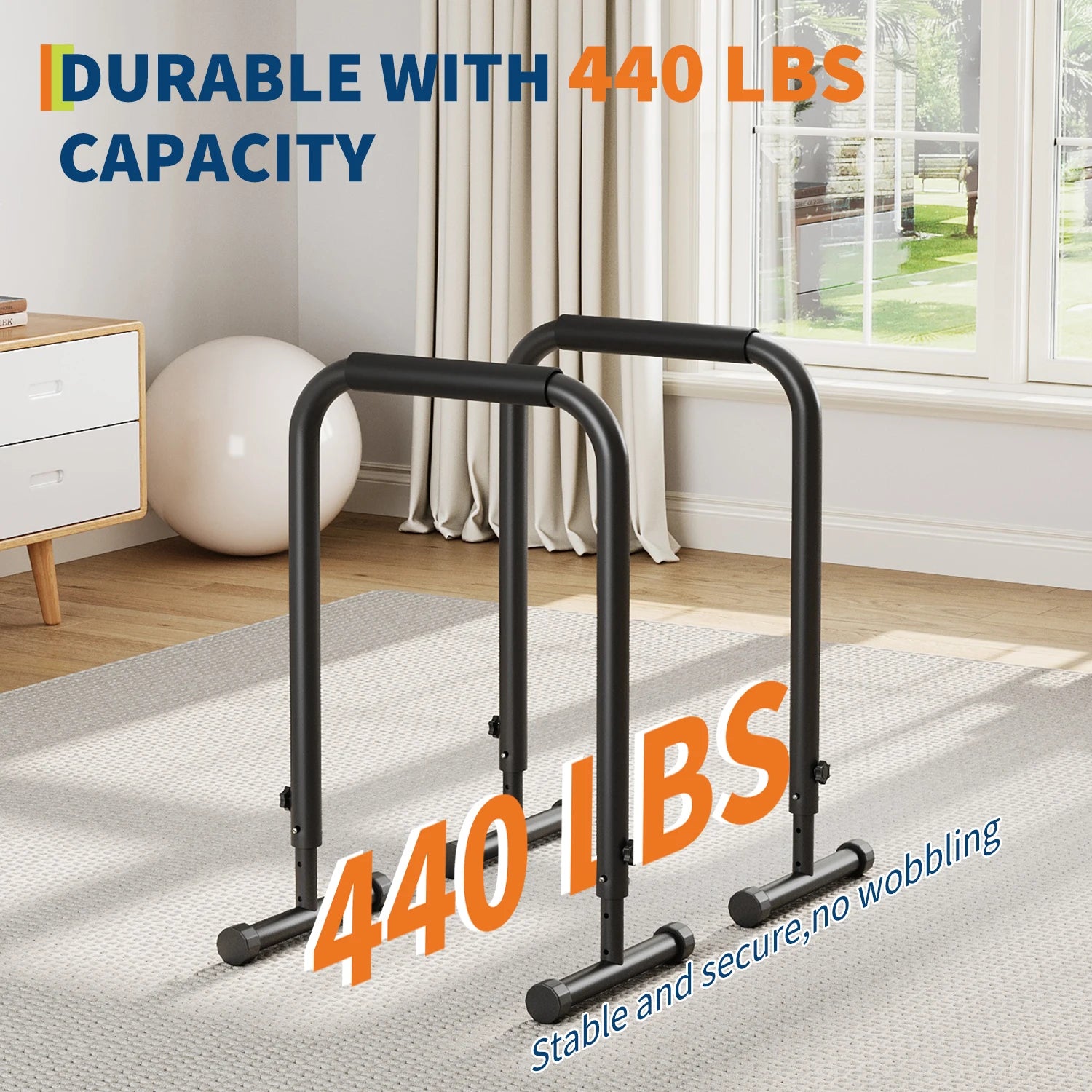 Adjustable Dip Bars with 3 Level Height 32 to 36 inch, 440 lbs Steel Parallel Push Up Stand, for Home Gym Strength Training