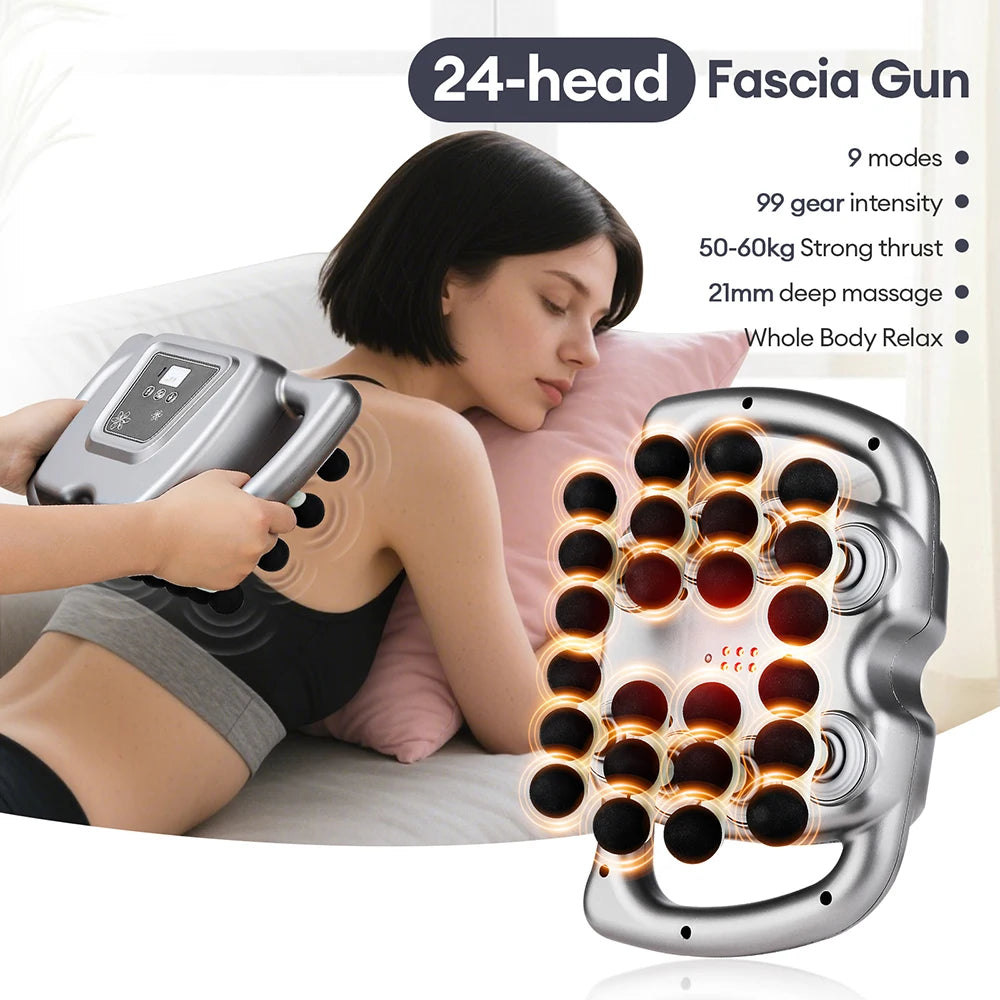 24-Head Fascia Gun 9 Modes High Frequency Vibration Body Massage Gun Back
