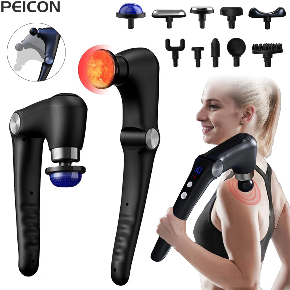 Adjustable Long-Handle Massage Gun | 9 Speeds & Hot/Cold Heads