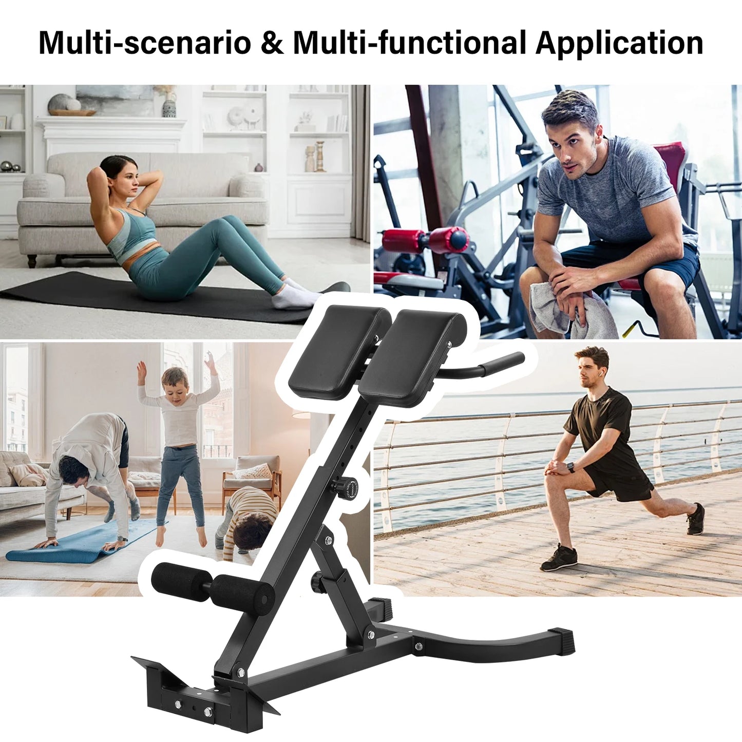 Multifunctional Roman Chair, Back Hyperextension Bench, Foldable Sit Up Bench for Ab Gluteal Muscle,