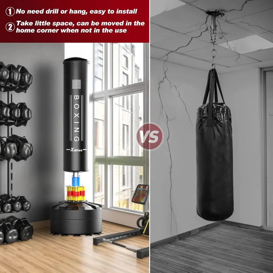 70'' Freestanding Punching Bag Heavy Boxing Bag with Boxing Gloves Adult/Men Stand Kickboxing Bag for MMA Martial Arts Boxing T