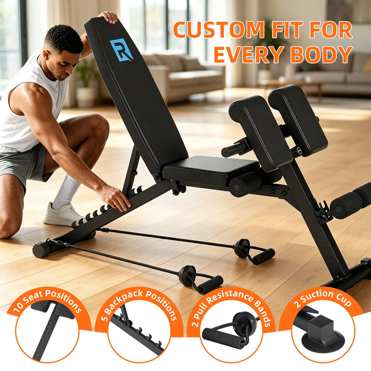 Multifunctional Adjustable Roman Chair with Resistance Bands