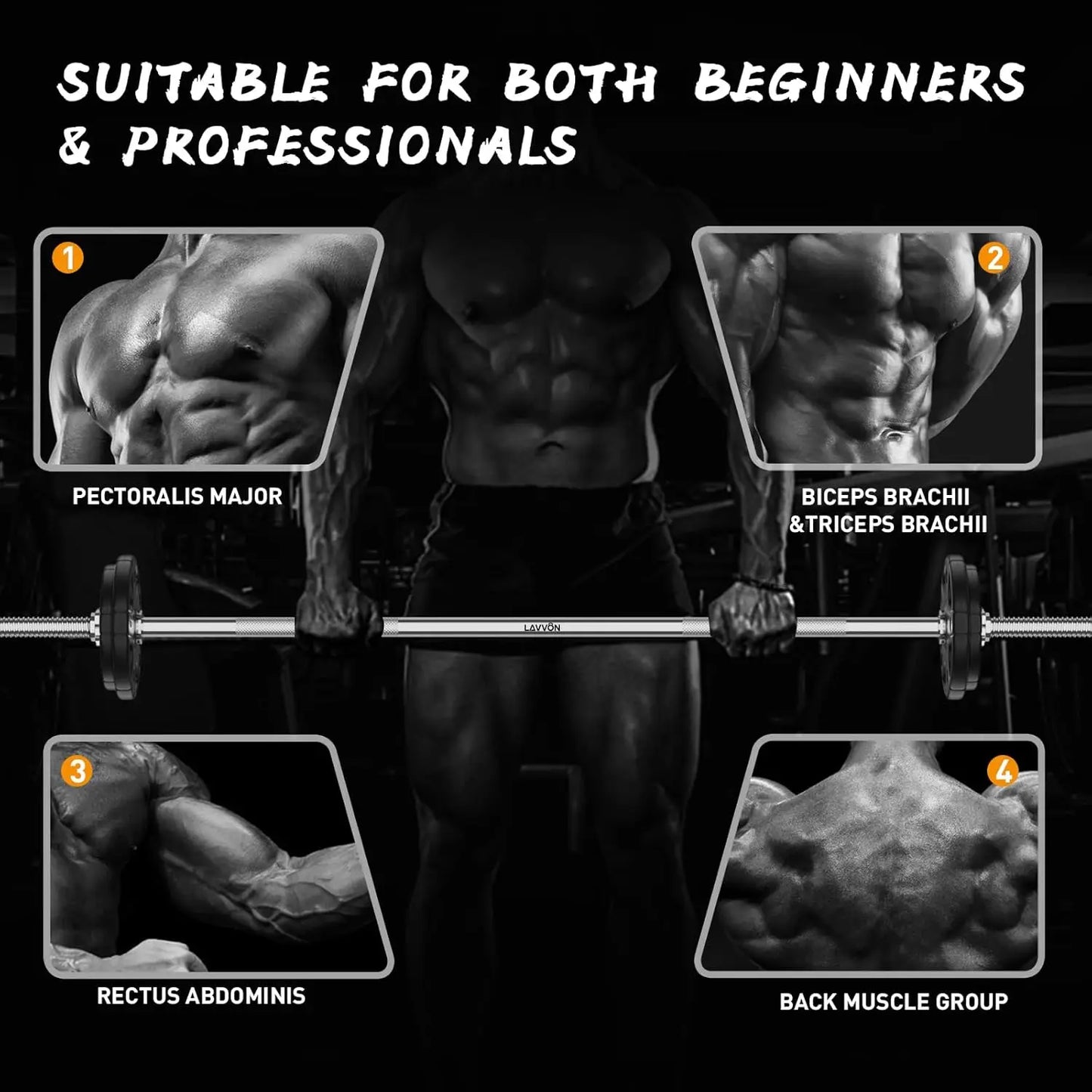 55" Weight Lifting Bar, 1" Standard Straight Barbell Bars for Weight lifting, Olympic Barbell Bar for Bench Press/Hip