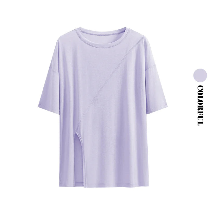 Women's Loose Fit Yoga & Running Tee | Breathable Side-Slit Athletic Top – Wellness-Whirl