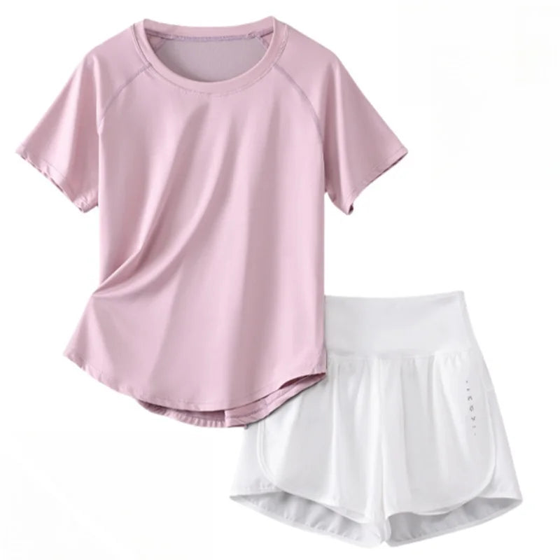 2pcs Yoga Set Women Summer Sports Suit 2 Piece Sportswear Outfits Female Short Sleeve Fitness Tops Running Shorts Sets New