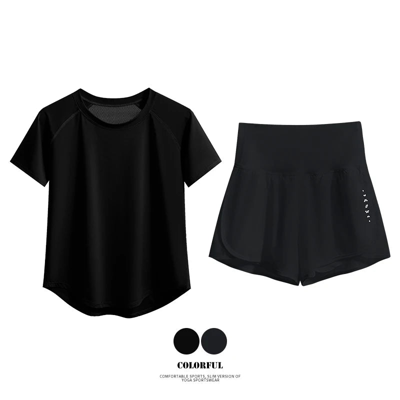 2pcs Yoga Set Women Summer Sports Suit 2 Piece Sportswear Outfits Female Short Sleeve Fitness Tops Running Shorts Sets New
