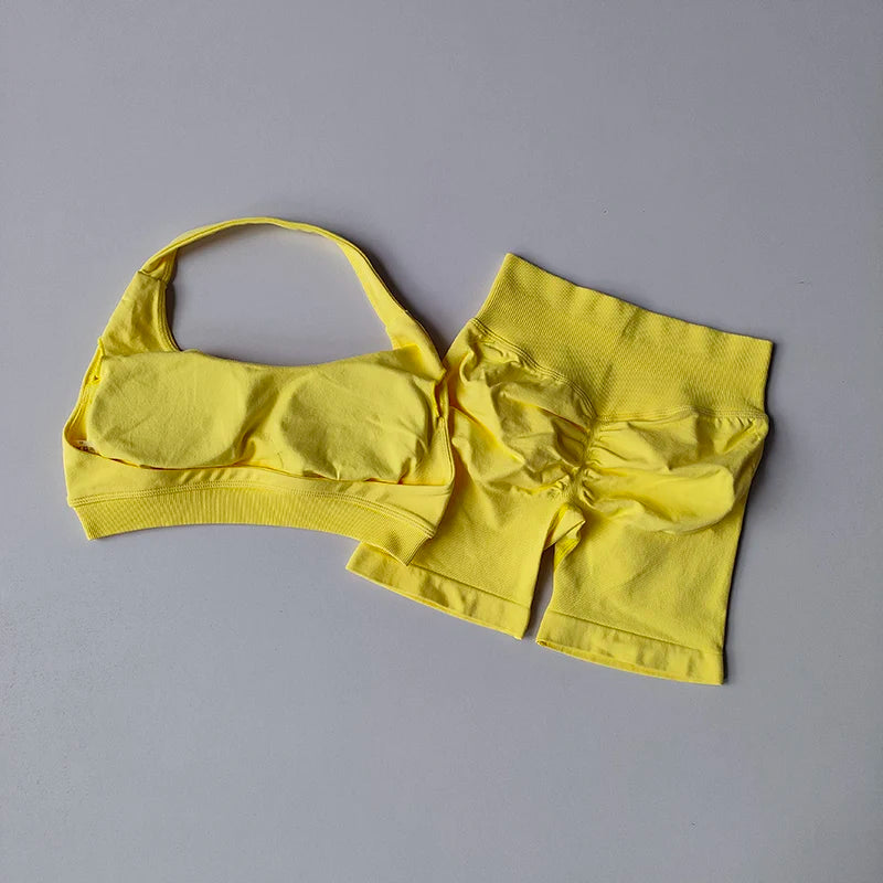 Women's Halter Neck Sports Bra & High-Waist Shorts Set | Yoga & Pilates Activewear – Wellness-Whirl