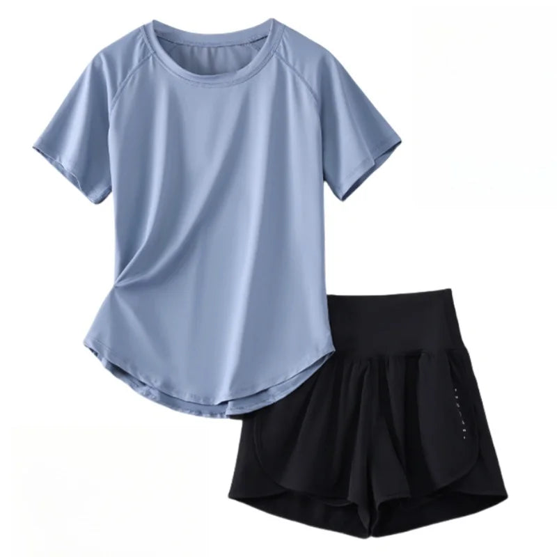 2pcs Yoga Set Women Summer Sports Suit 2 Piece Sportswear Outfits Female Short Sleeve Fitness Tops Running Shorts Sets New