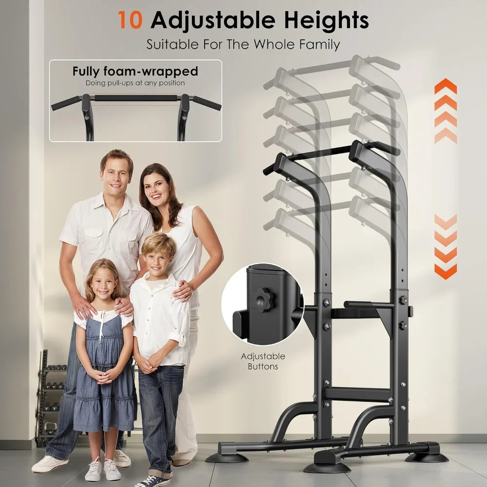 Adjustable Power Tower for Home Gym, 330LBS Capacity Dip Station Pull Up Bar