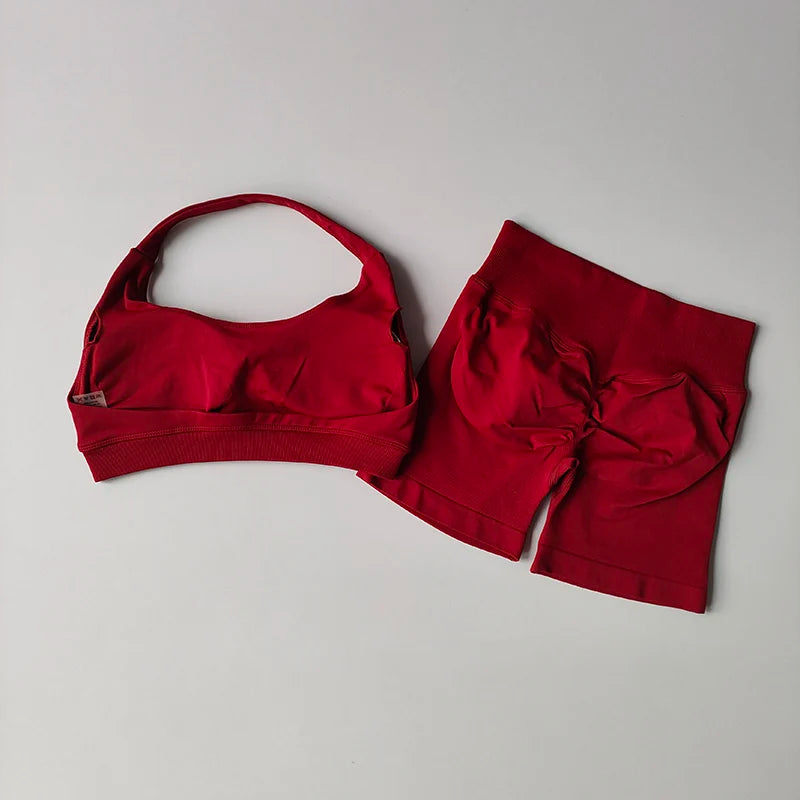 Women's Halter Neck Sports Bra & High-Waist Shorts Set | Yoga & Pilates Activewear – Wellness-Whirl