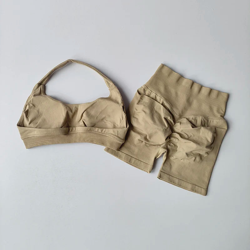 Women's Halter Neck Sports Bra & High-Waist Shorts Set | Yoga & Pilates Activewear – Wellness-Whirl