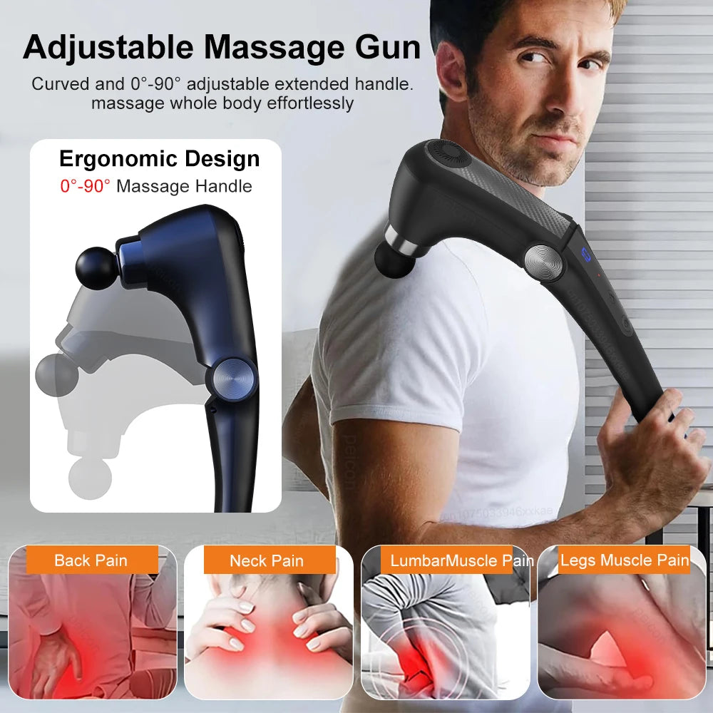Adjustable Long-Handle Massage Gun | 9 Speeds & Hot/Cold Heads