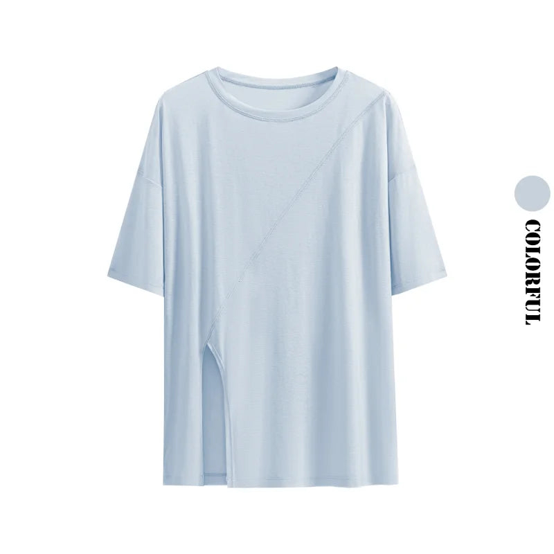 Women's Loose Fit Yoga & Running Tee | Breathable Side-Slit Athletic Top – Wellness-Whirl