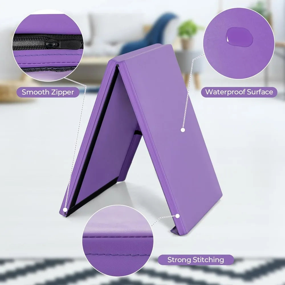 Thick Folding Gymnastics Mat by Giantex - 6 Feet x 2 Feet x 1.6 Inches for Gym, Yoga, and Exercise with Hook and Loop Closures