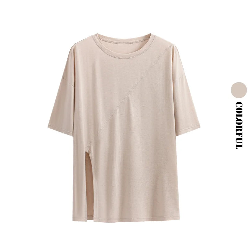 Women's Loose Fit Yoga & Running Tee | Breathable Side-Slit Athletic Top – Wellness-Whirl