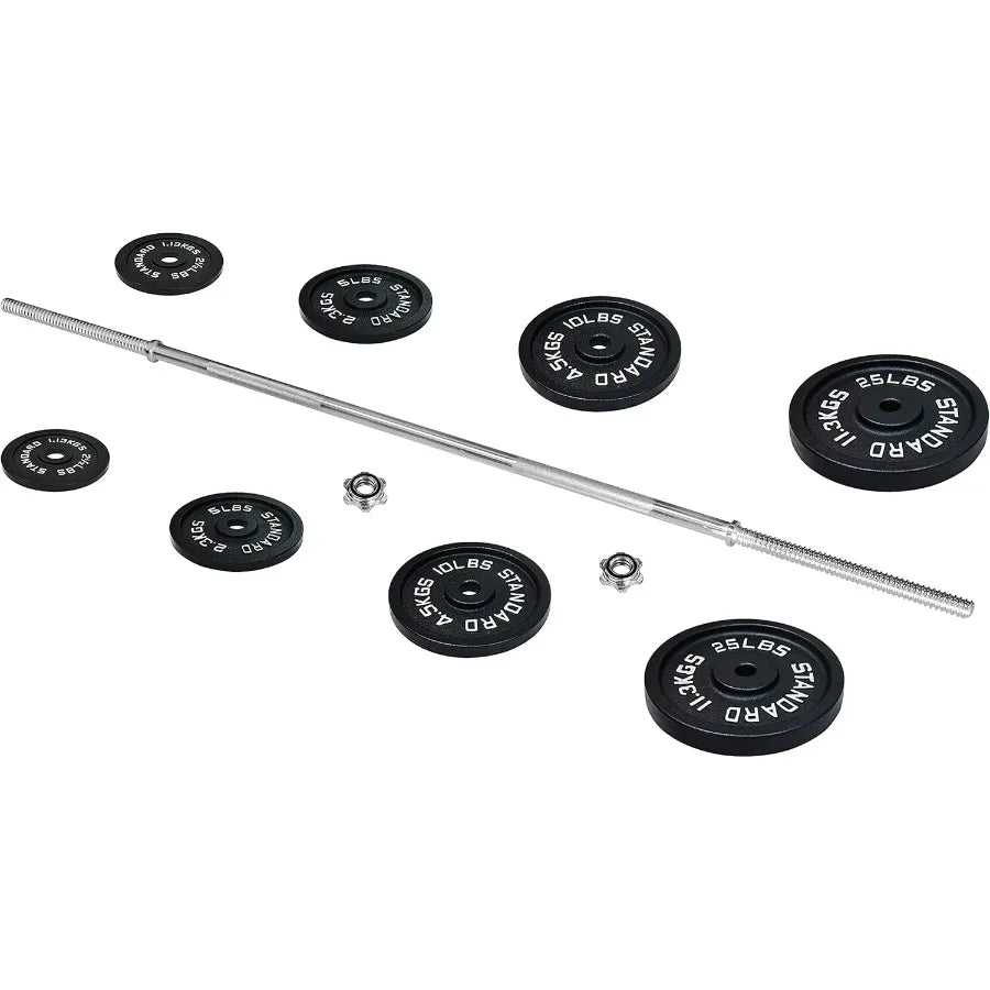95LB Cast Iron Barbell & Weight Plate Set | Home Gym