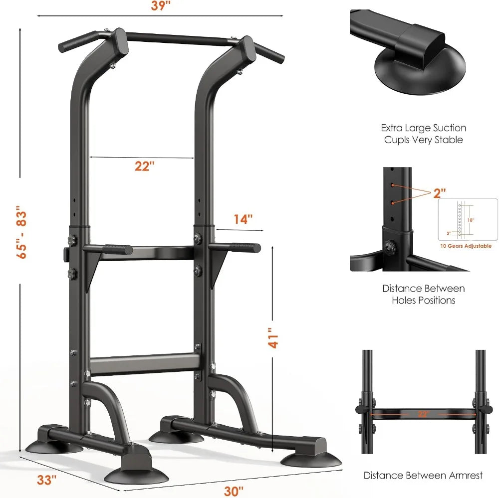 Adjustable Power Tower for Home Gym, 330LBS Capacity Dip Station Pull Up Bar