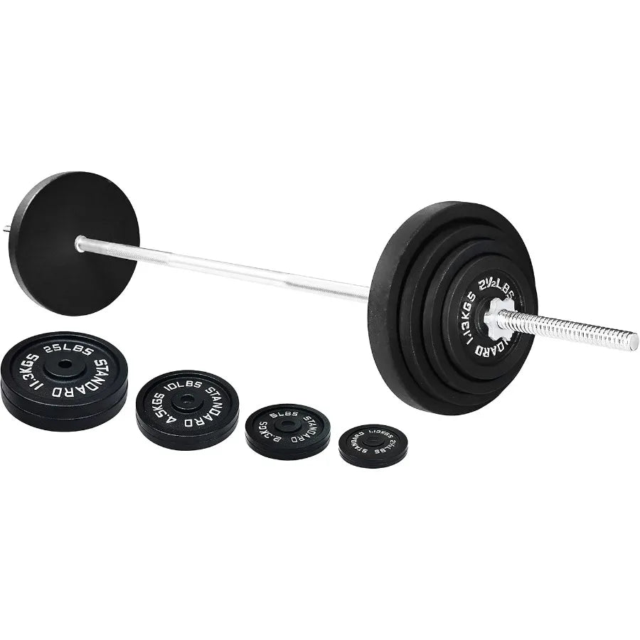95LB Cast Iron Barbell & Weight Plate Set | Home Gym