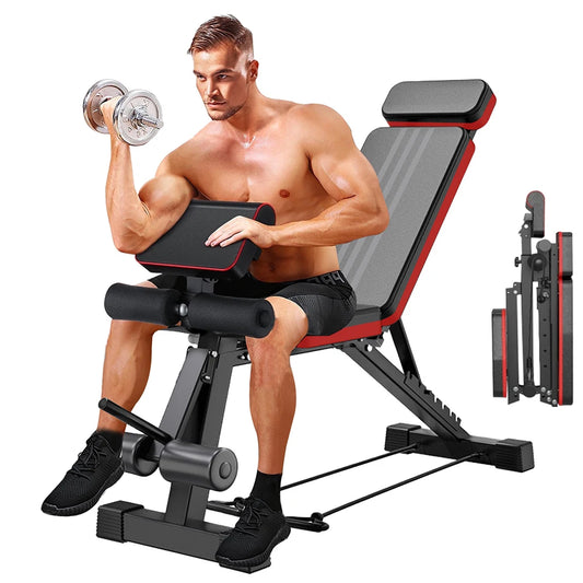 Adjustable Weight Bench 7-Level Foldable with Extended Headrest Leg Extension Incline Decline Bench 770 lbs Full-Body Strength