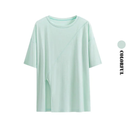 Women's Loose Fit Yoga & Running Tee | Breathable Side-Slit Athletic Top – Wellness-Whirl