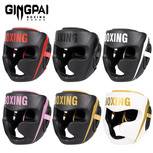 6 Color Boxing Helmet Leather Karate Muay Thai Sanda Training Adults Kids Helmet Head Guard Taekwondo Karate Boxing Helmets