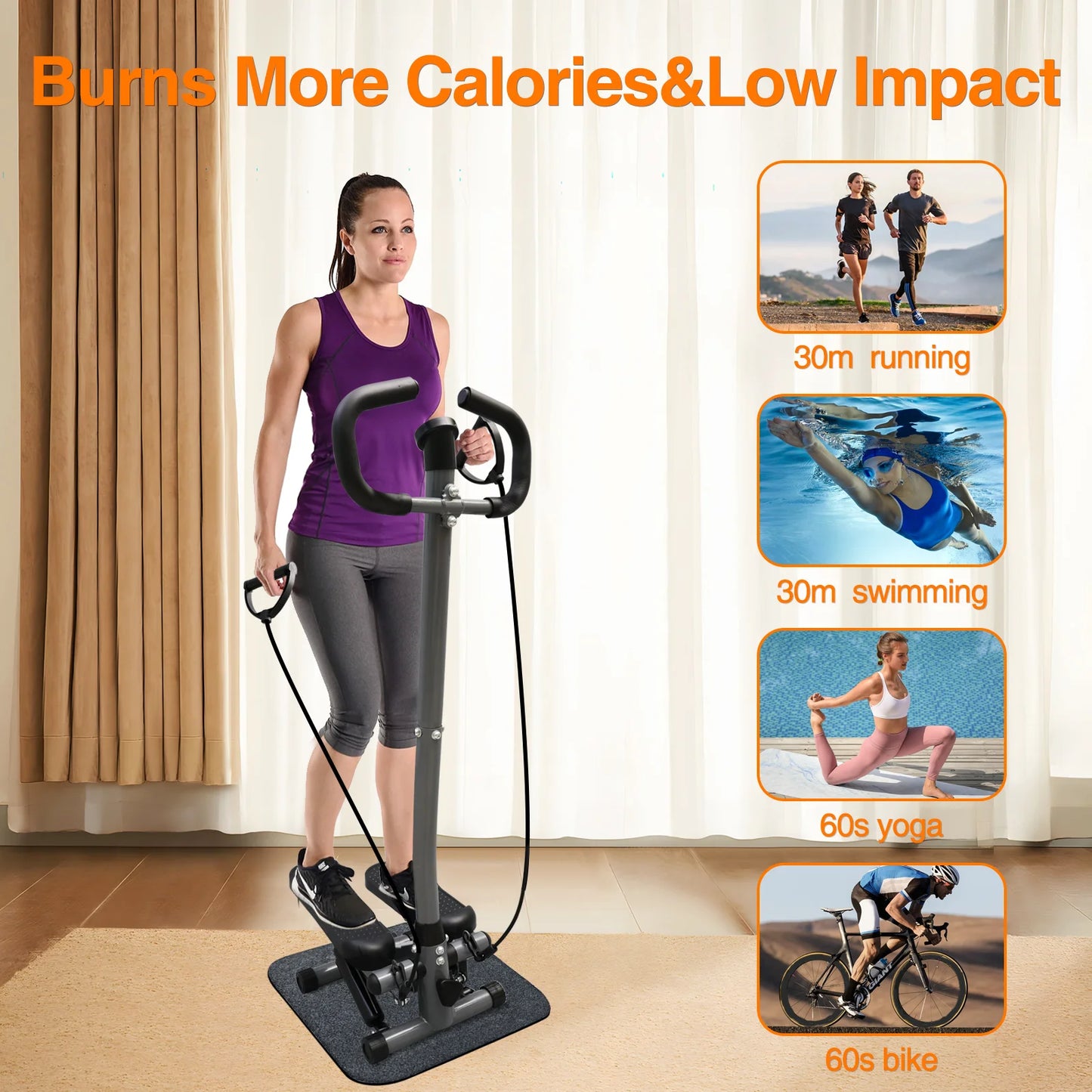 Exercise Stepper Machine Fitness Twist Stepper Stair Step with Handlebar LCD Monitor Resistance Bands Cardio Workout Home Gym