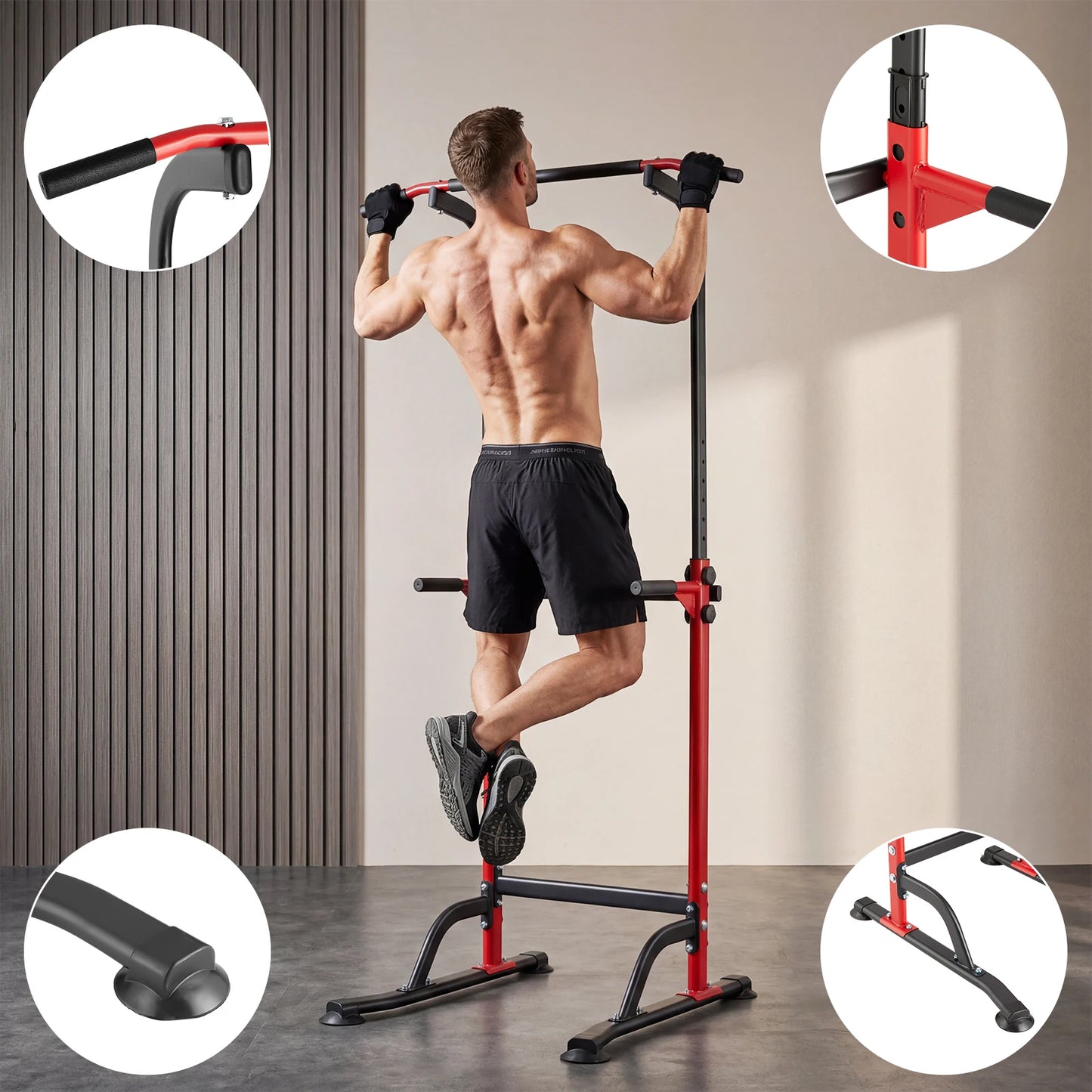 Heavy Duty Pull Up Dip Station for Home Gym - 330LBS Capacity Power Tower with Adjustable Height, Multi-Function Strength Training Equipment for Chin Ups, Push Ups, Dips & Leg Raises