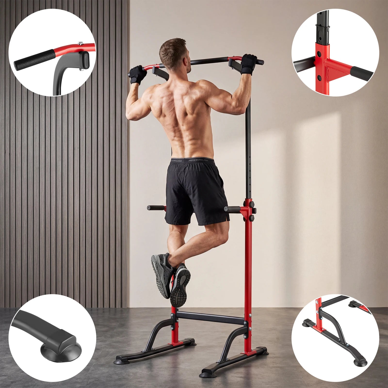 Heavy Duty Pull Up Dip Station for Home Gym - 330LBS Capacity Power Tower with Adjustable Height, Multi-Function Strength Training Equipment for Chin Ups, Push Ups, Dips & Leg Raises