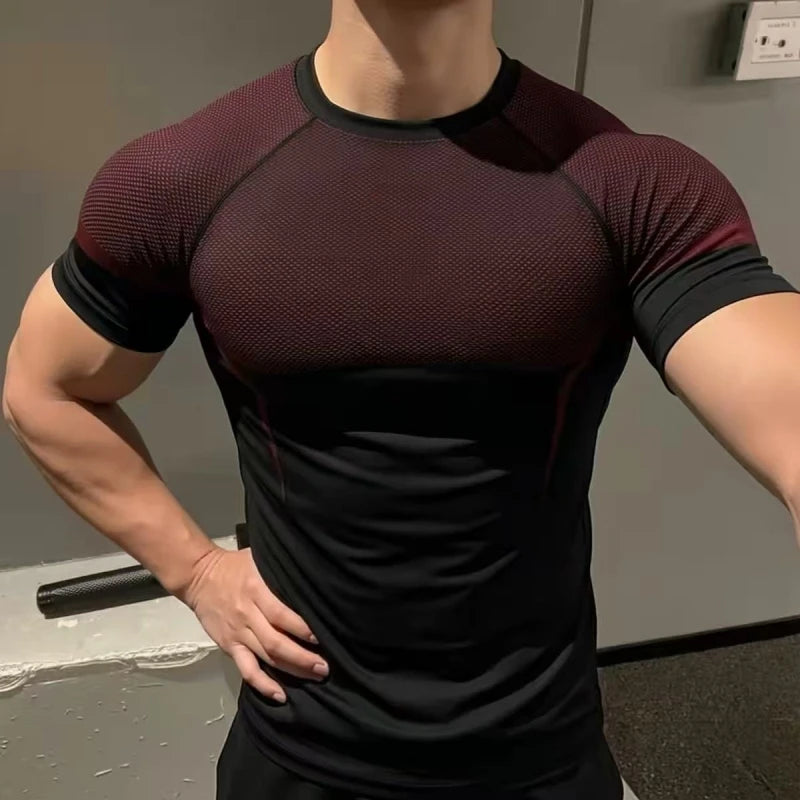 Men's Nylon 5.0 Muscle Compression Top Quick Dry Breathable High Elastic for Fitness Running Basketball Gym Training Summer