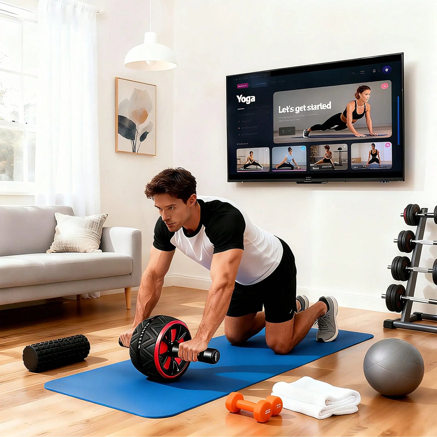 Ab Roller For Core & Chest Training - Home Fitness Equipment For Core Strength,  Abdominal Exerciser | Compact Fitness Gear For Strengthening Core & Arm Muscles