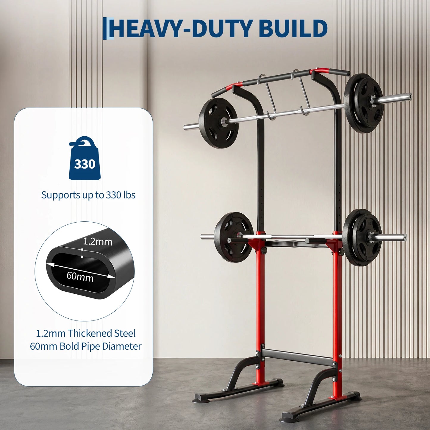 Heavy Duty Pull Up Dip Station for Home Gym - 330LBS Capacity Power Tower with Adjustable Height, Multi-Function Strength Training Equipment for Chin Ups, Push Ups, Dips & Leg Raises