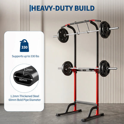 Heavy Duty Pull Up Dip Station for Home Gym - 330LBS Capacity Power Tower with Adjustable Height, Multi-Function Strength Training Equipment for Chin Ups, Push Ups, Dips & Leg Raises