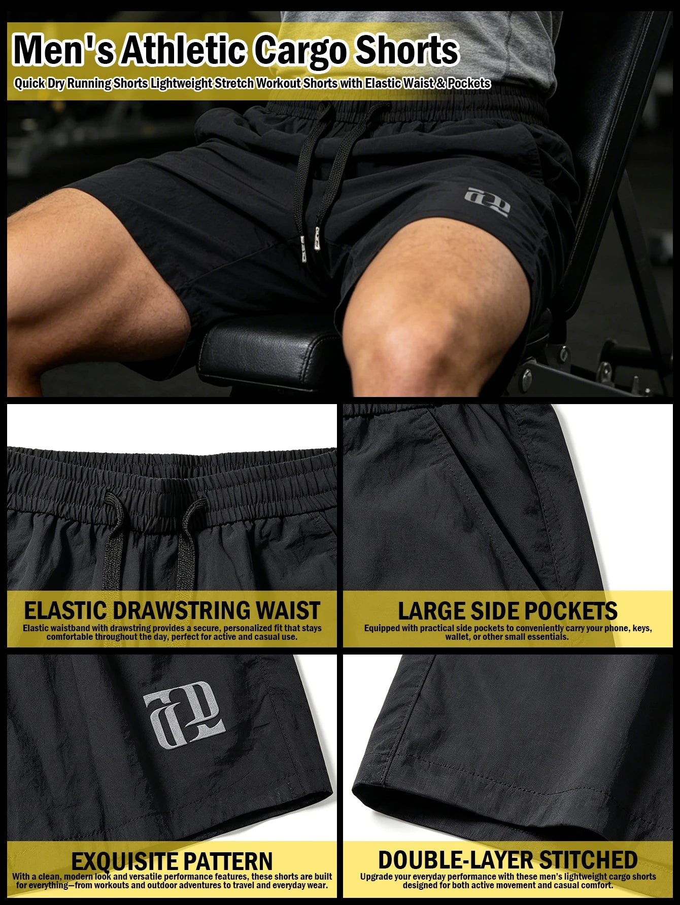 Men's Cargo Sweat Shorts Casual Sports Shorts, Drawstring Elastic Waistband Athletic Shorts,for Sports, Fitness, Jogging, Casual