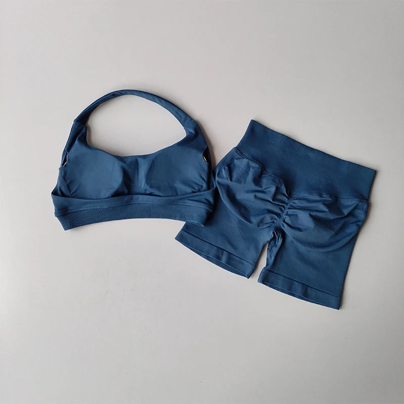 Women's Halter Neck Sports Bra & High-Waist Shorts Set | Yoga & Pilates Activewear – Wellness-Whirl
