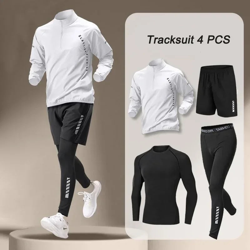Summer Men's Quick Dry Jacket Suit 1-4 piece Outdoor Fitness Running Sets