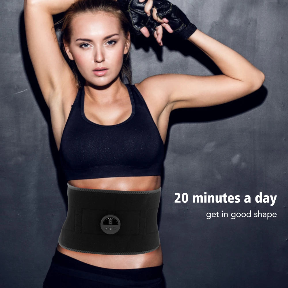 EMS Waist Abdominal Trainer Belt Muscle Stimulator Abs Muscle Toner Display Fat Burn Body Slimming Weight Loss Fitness Massage