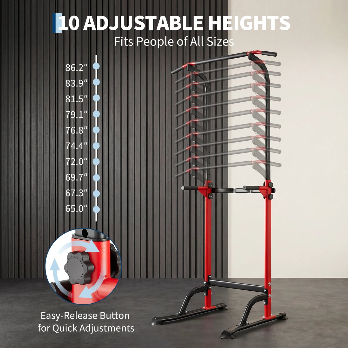 Heavy Duty Pull Up Dip Station for Home Gym - 330LBS Capacity Power Tower with Adjustable Height, Multi-Function Strength Training Equipment for Chin Ups, Push Ups, Dips & Leg Raises