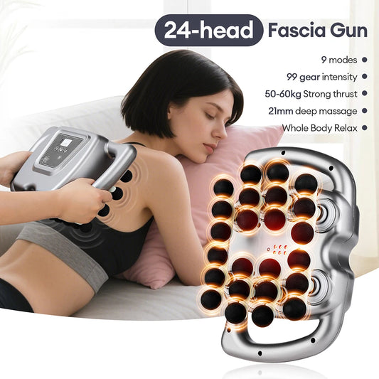 24-Head Fascia Gun 9 Modes High Frequency Vibration Body Massage Gun Back