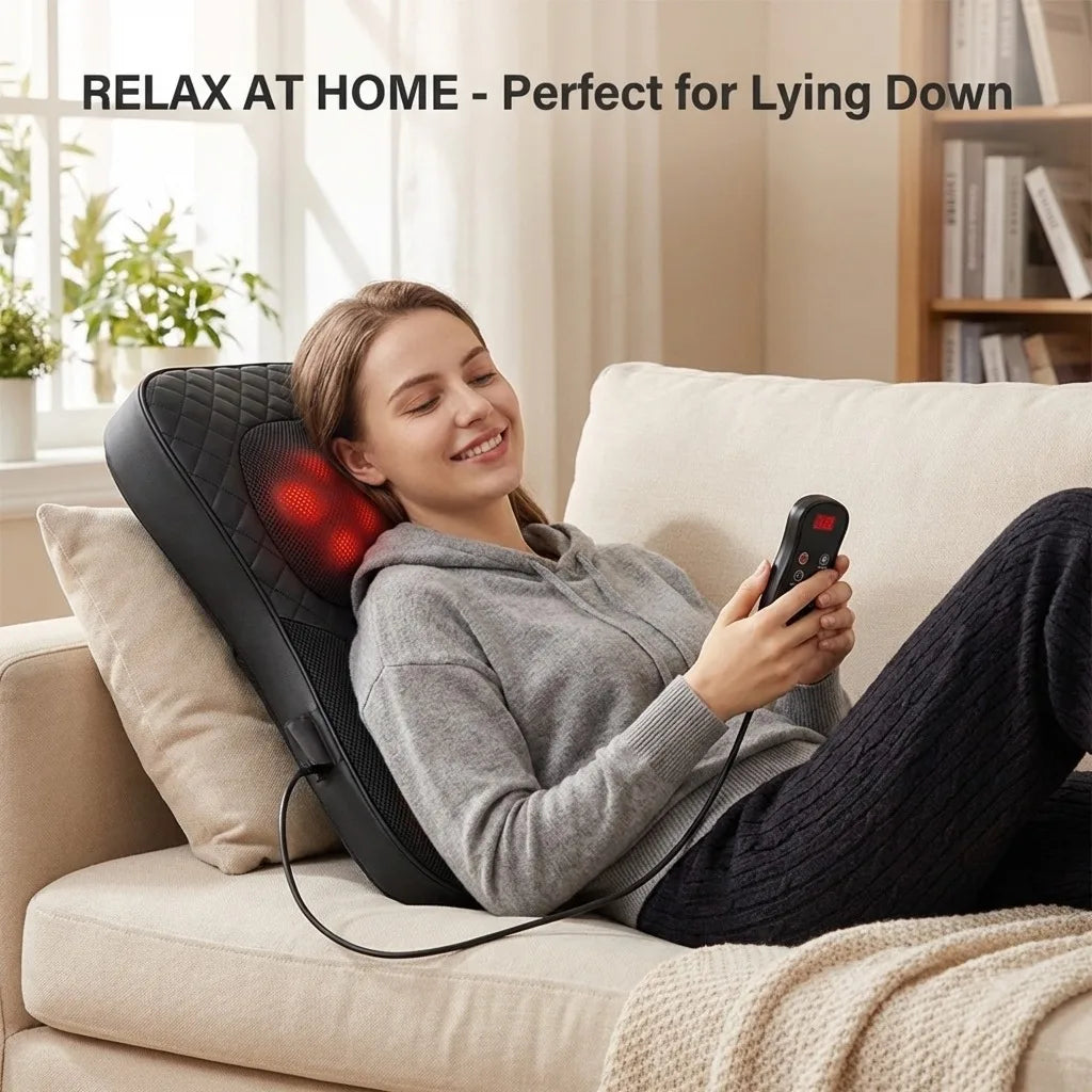 Electric Cervical Massager Waist Back Shoulder Neck Kneading Heated Deep Muscle Car and Home Use Massage Pillow Gift for Elders
