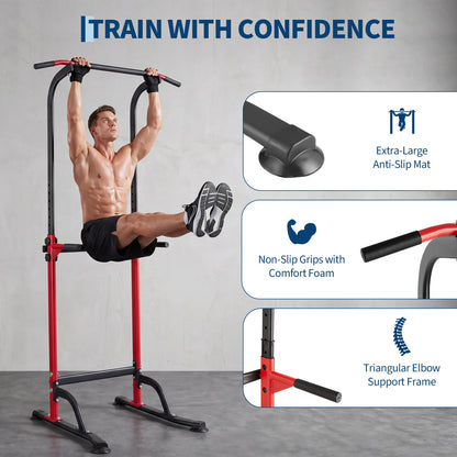 Heavy Duty Pull Up Dip Station for Home Gym - 330LBS Capacity Power Tower with Adjustable Height, Multi-Function Strength Training Equipment for Chin Ups, Push Ups, Dips & Leg Raises
