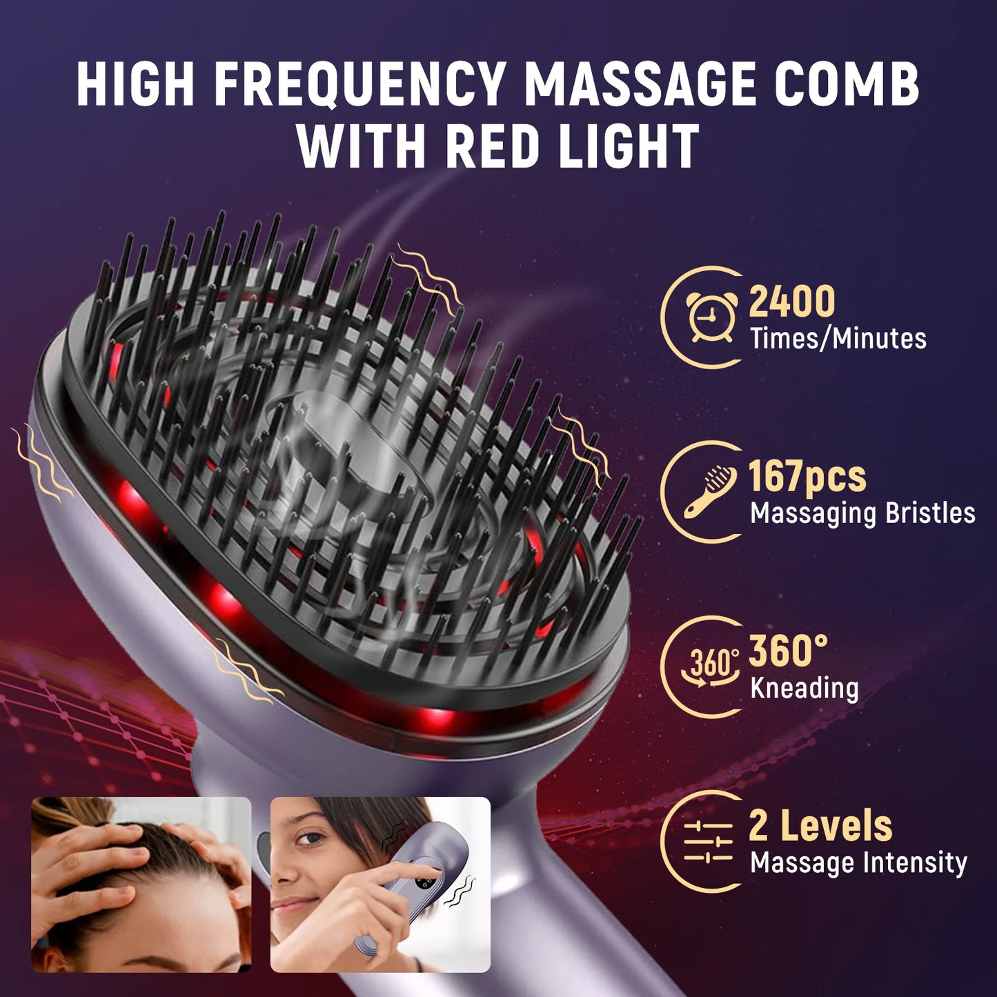 Head Massage Comb Red Light Hair Care High Frequency Vibration Head Massager Essential Oil Atomization Function Relieve Pressure