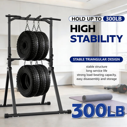 KERDOM Foldable Pull Up Station Power Tower for Home Gym, Height Adjustable Dip Station Power Tower Full Body Strength Training Fitness Equipment, Space Saving, Anti Slip Design, 135kg Weight Capacity, Free-Standing, Muscle W