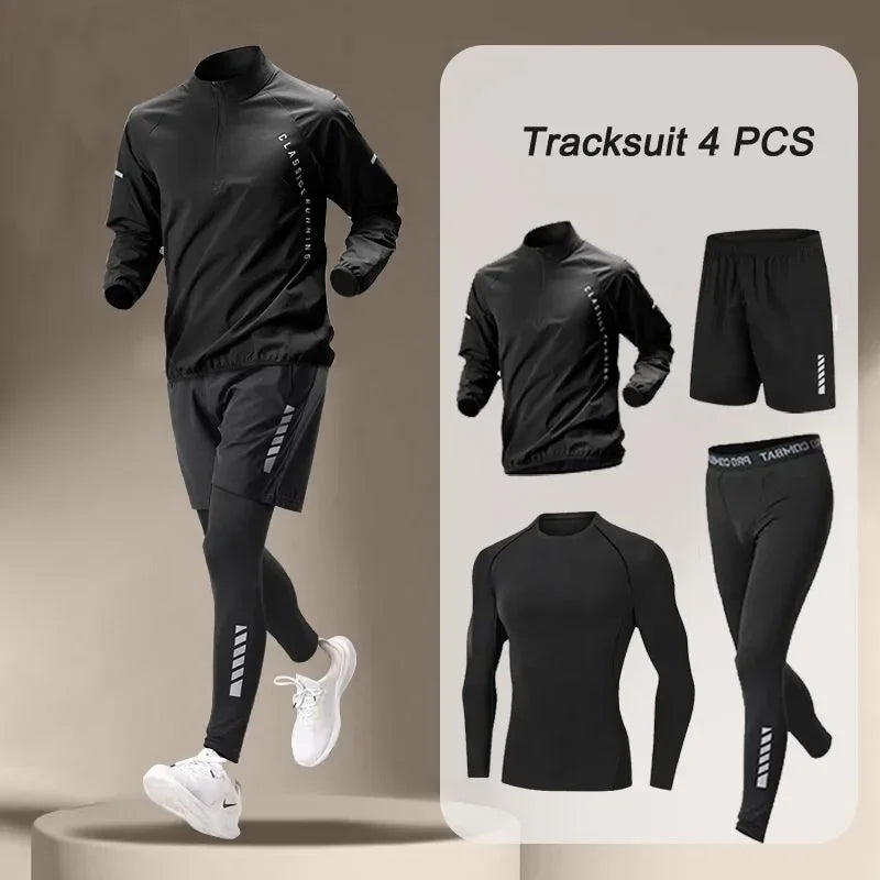 Summer Men's Quick Dry Jacket Suit 1-4 piece Outdoor Fitness Running Sets