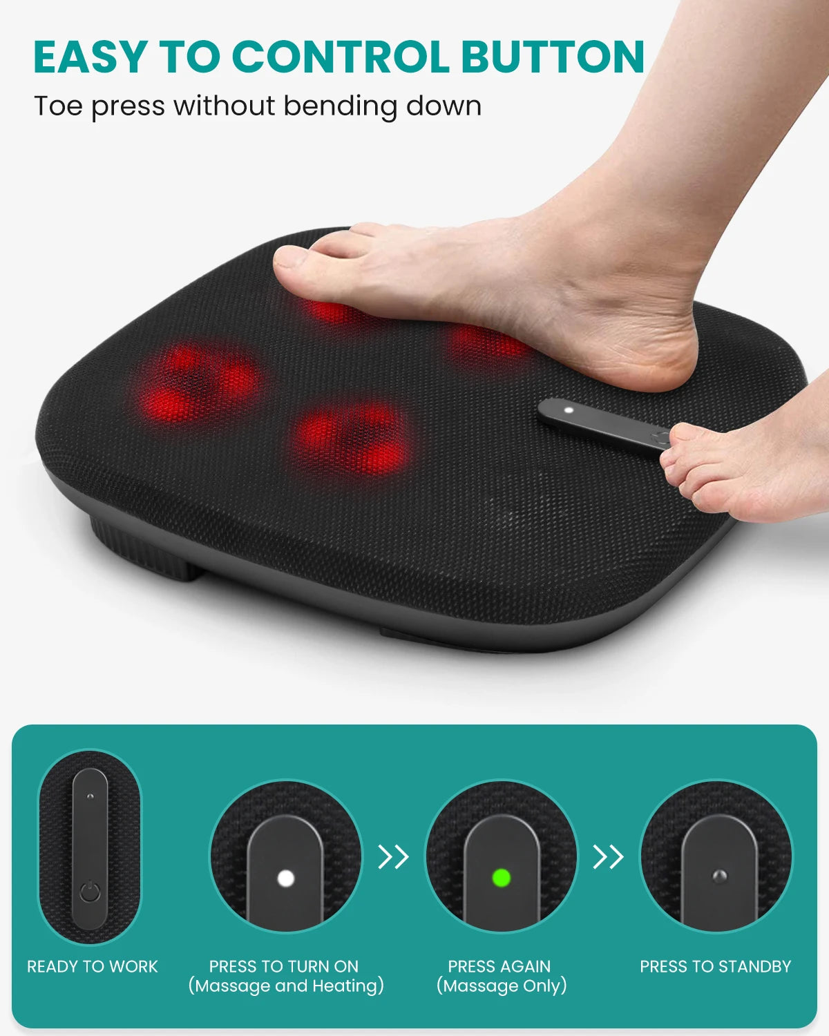 Shiatsu Foot Massager with Heat, Electric Kneading Feet Massage Machine for Plantar Fasciitis, Built-in Infrared Heat