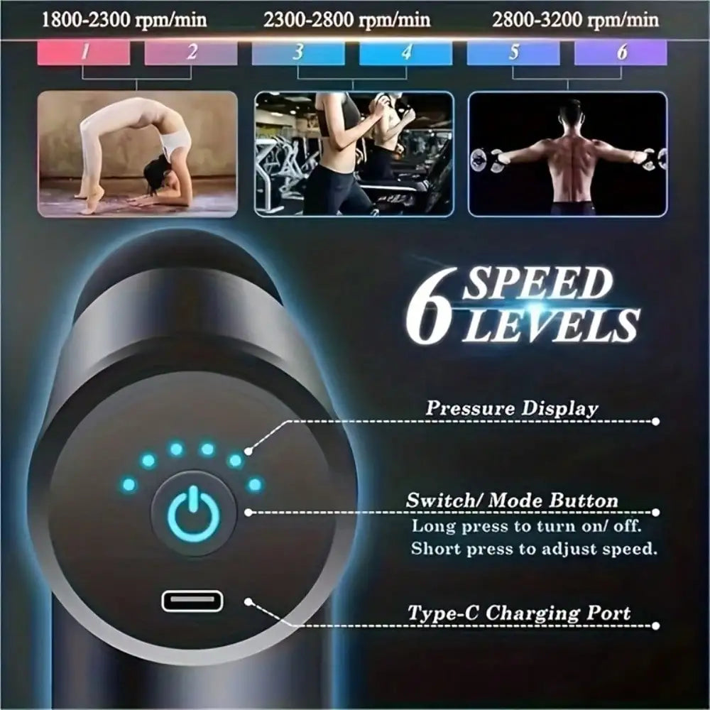 Portable Massage Gun, Adjustable Electric Deep Tissue Massager, Mini Massage Gun, USB Rechargeable, With 4 Interchangeable Massage Heads, Handheld Electric Body Muscle Massage Gun, Suitable For Exercise And Fitness, Gifts For