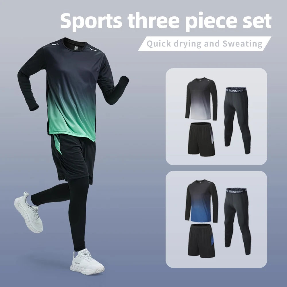Men Bodybuilding Sportswear Fitness Gym Shirts Elastic Compression Clothes Workout Long Sleeves Pants Tights Running Tracksuit