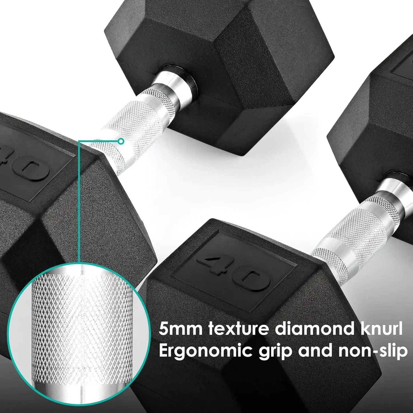 Rubber Hex Dumbbell Hand Weight, 30-75LB Dumbbells Rubber Coated Cast Iron Hex Black Dumbbells, Weights Dumbbells Set,1Pair/2Pcs