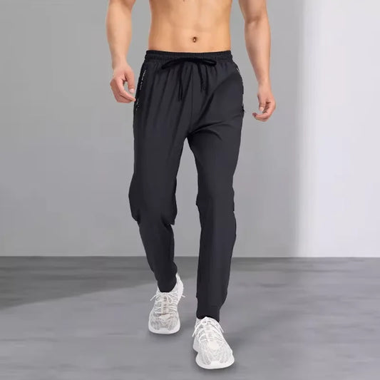 Ice silk pants men's quick drying elastic trend casual pants ultra-thin ice sports pants