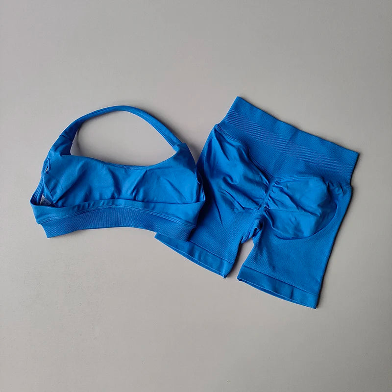 Women's Halter Neck Sports Bra & High-Waist Shorts Set | Yoga & Pilates Activewear – Wellness-Whirl
